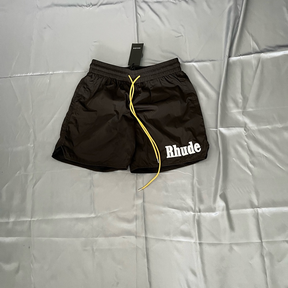 Rhude Black Shorts with Yellow Drawstring